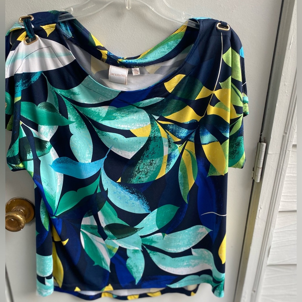 Blue and Green Leaf Print Women Top